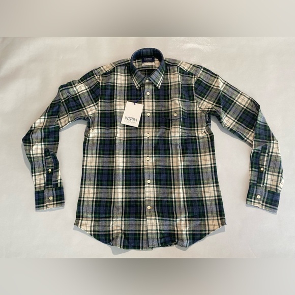 NEW-Size S Mens North Country Long Sleeve Button Down Shirt PortugeseFlannel Grn - Picture 1 of 12
